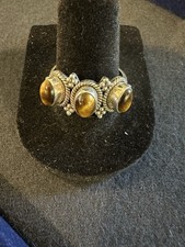 Sterling Silver Three Stone Tiger Eye Ring