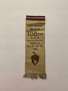 105th Ohio Infantry OVI Regiment 1923 Civil War Reunion Ribbon Geneva Ohio