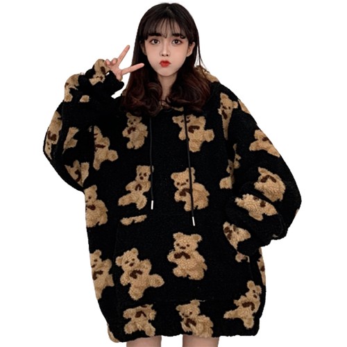 Fashionable Loose Sweater Oversized Bear Hooded Sweatshirt Nice Pullover Tops - Picture 15 of 17