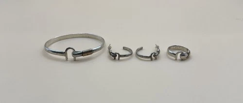 Vintage 925 Sterling Silver Set Of 3 Bracelet,Ring & Earrings Matching Design
