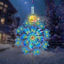 Outdoor Metal Large Solar Wind Spinner with Glass Ball