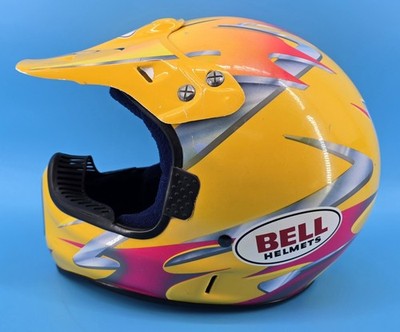 Vtg 90s Bell Moto 6 Helmet MX Motorcross Sz M Yellow Pink Rare w