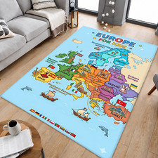 Europe For Kids Area Rug, Educational Map Playmat, Nursery Room Learning Rug