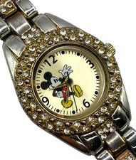 Disney Mickey Mouse Ladies Watch Silver Gold Tone Rhinestones New Battery READ