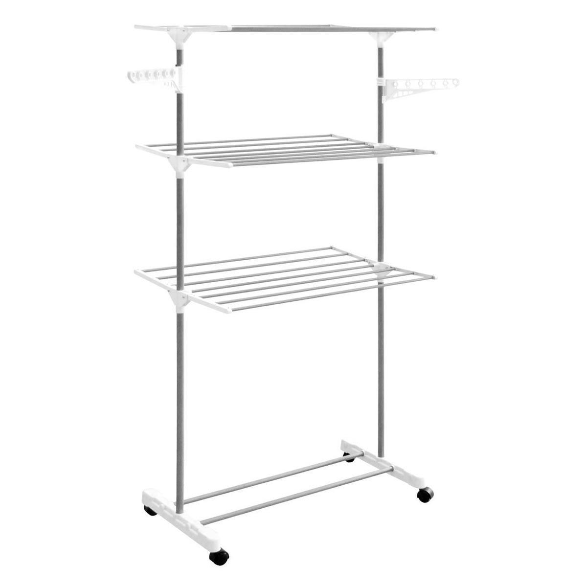 Étendoir à linge métal 3 étages blanc séchoir vertical pliable 16m
