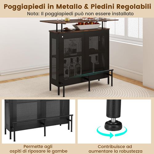 Mobile Portabottiglie a 4 Livelli, Portabottiglie per Vino Da Terra Con 2 Ripian - Foto 5 di 12