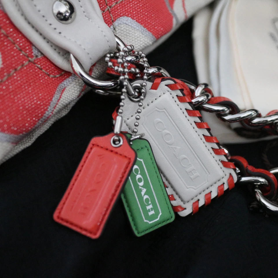 NUEVO CON ETIQUETAS COACH 19027 Lentejuelas Tachuelas Floral Lona Grande Bolso de Hombro Cartera NUEVO $398 Foto 3 de 4