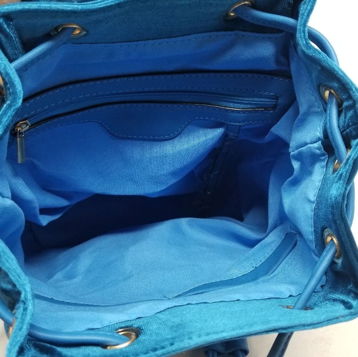 Teal Blue Quilted Drawstring backpack purse | eBay