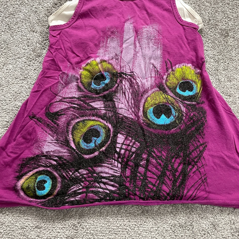 Топ безрукавка Xhilaration детский для девочек большой фиолетовый белый павлин графический гоночный сзади - Изображение 3 из 4