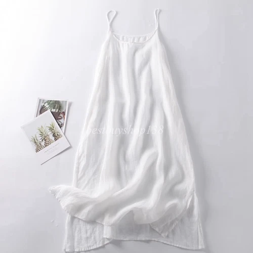 Damen Baumwolle Lagenlook Full Slips Kleid Transparent Cami Lang Schlupfkleid Extender - Bild 2 von 9