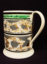 EXTREMELY RARE 1790s CABLE MOCHA WARE LARGE TANKARD MOCHAWARE PEARLWARE MINT