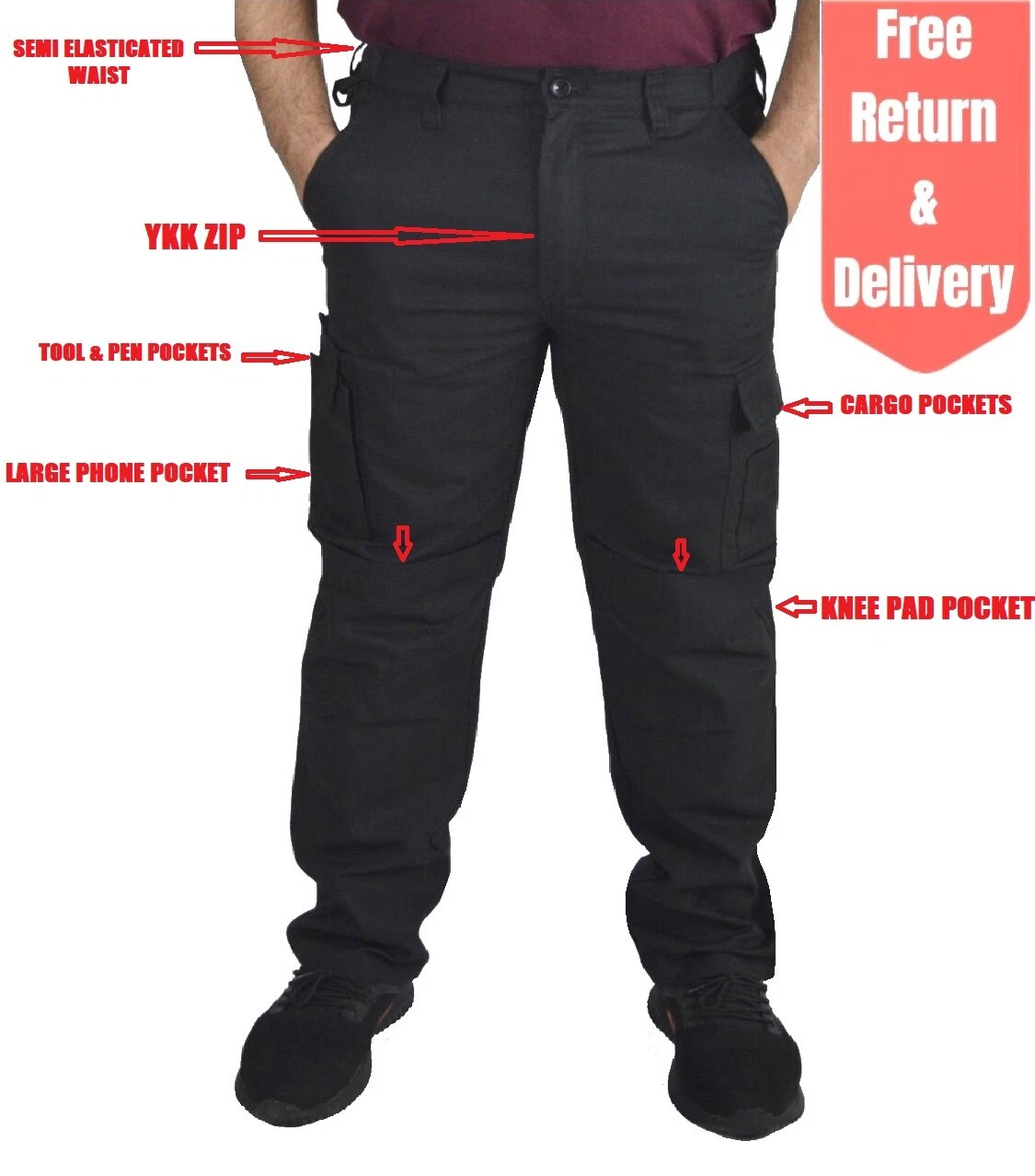 Mens Cargo Work Trousers Knee Pad Pockets Black Heavy Duty Safety Combat Pants
Opens in a new window