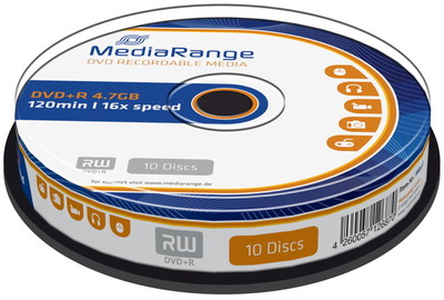 10 Mediarange Rohlinge DVD+R 4,7GB 16x Spindel