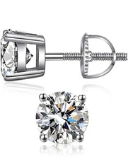 Solid 925 Sterling Silver Screw Back Studs Earrings 6MM Cubic Zirconia