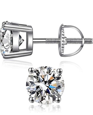 Solid 925 Sterling Silver Screw Back Studs Earrings 6MM Cubic Zirconia