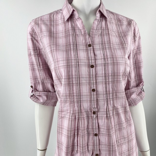 RM Williams Womens Shirt Size 12 Pink Brown Plaid Roll Tab Sleeve Button Up NEW | eBay