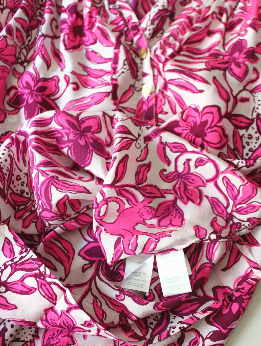 New Lilly Pulitzer Elsa Silk Top, Elderflower Blossom Lil