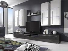 Wohnwand Anbauwand Wohnzimmer Schrankwand Hochglanz Barso LED weiß schwarz 07