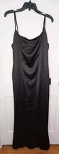 Lulus Fancy Essence Black Satin Backless Mermaid Maxi DressSize Large NWT