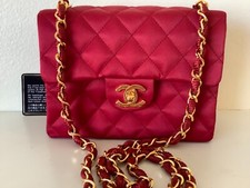 SALE  SUPER RARE VINTAGE CHANEL CLASSIC RED SATIN MINI FLAP BAG
