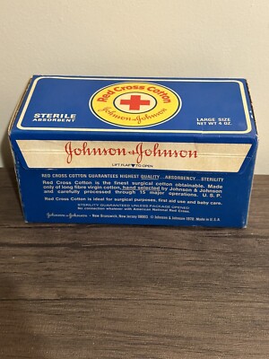 Vintage 1970 Johnson & Johnson Red Cross Cotton Box Mostly Full