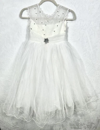 Tip Top White Lace Tulle Flower Girls Dress Ball Gown First Communion Wedding 8