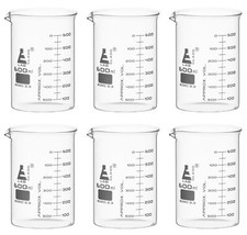Eisco Labs 600ml Low Form Beakers, ASTM - Borosilicate Glass - 6 Pack