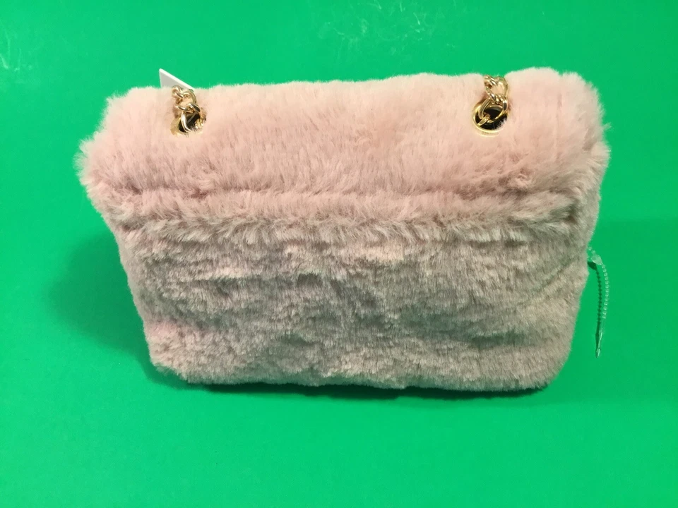 VEGAN Woman’s Handbag Faux Fur Pink w/Gold - Image 2 of 4