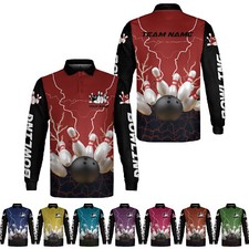 Personalized Name Bowling 3D Long Sleeve Polo Shirt for Men Women Bowling Team