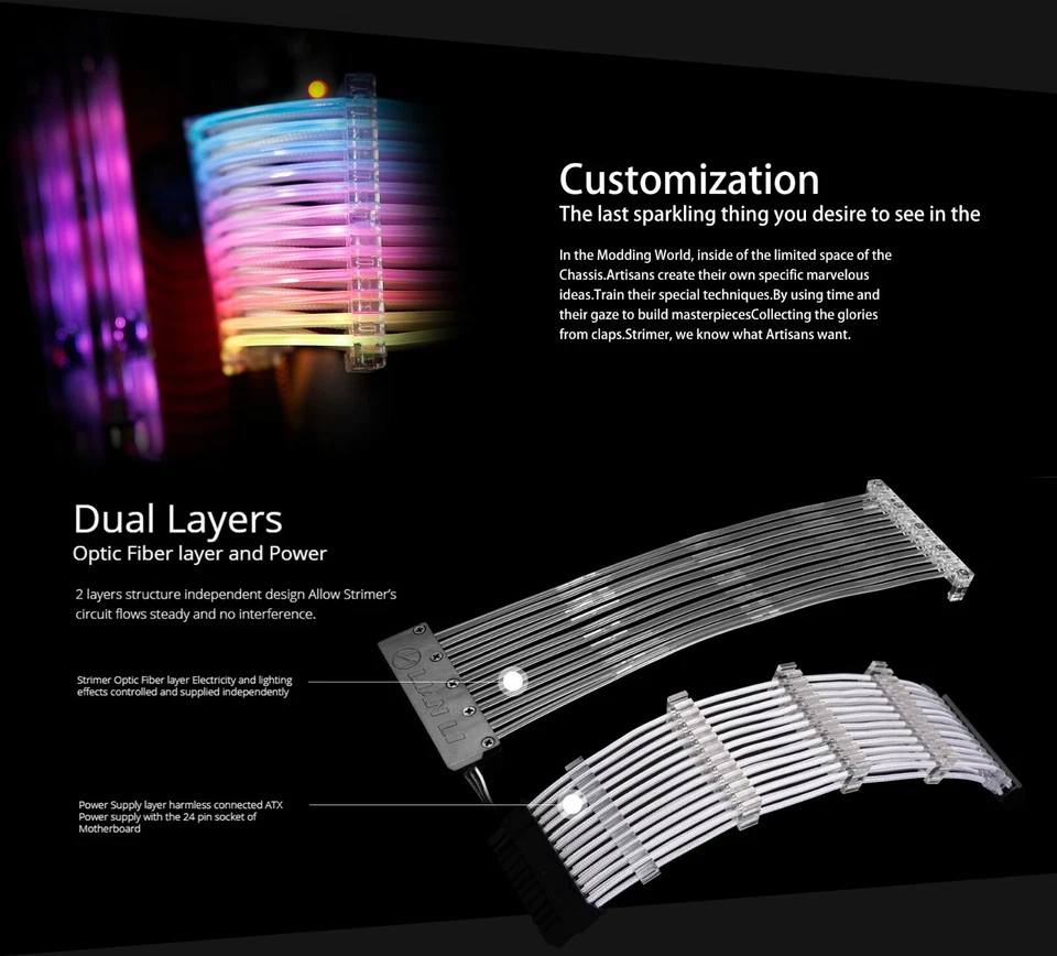 24-Pin RGB Luminous Power Extension Cable 240mm LED Addressable 3-Pin 5V RBW ATX - Image 4 of 4