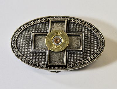 Silvertone Finish Shotgun Shell Cross Belt Buckle, Southwestern Style