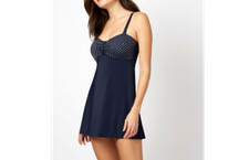 BNWT Ladies Navy Spotted Bandeau Swimdress Padded Cup Tummy Control Swimsuit 10