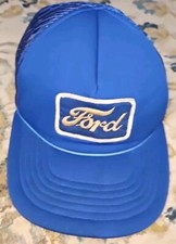 Vintage 80s Ford Motors Patch Mesh Snapback Trucker Hat Ad Blue Cap