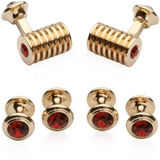 Men's Rose Gold Ruby Red Crystal Cufflinks and Studs Tuxedo Shirt Formal Set ...