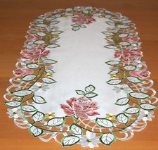 Tischläufer Weiß Tischdecke Bestickt Oval 40x90 Tischwäsche Aufleger Rote Rosen