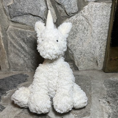 Jellycat London Unicorn Fuddlewuddle Plush Animal 10  White Cream Glittery Horn