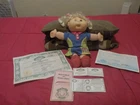 VINTAGE 12" BLOND, BROWN EYES, CLOTH BODY CABBAGE DOLL WITH BIRTH CERTIFICATE
