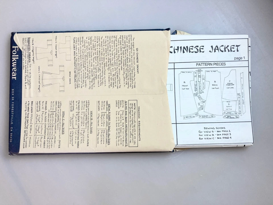 VINTAGE Folkwear 114 Chinese Jacket Pattern – Sizes S, M, L – Uncut - Image 3 of 3