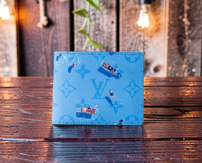 Louis Vuitton Blue Lagoon Slender Wallet Monogram Canvas W/B Free S & H