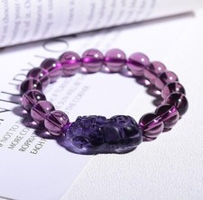 Purple Crystal Jade Bracelet Lavender Chinese Divine Beast 8 mm Beads Bracelet