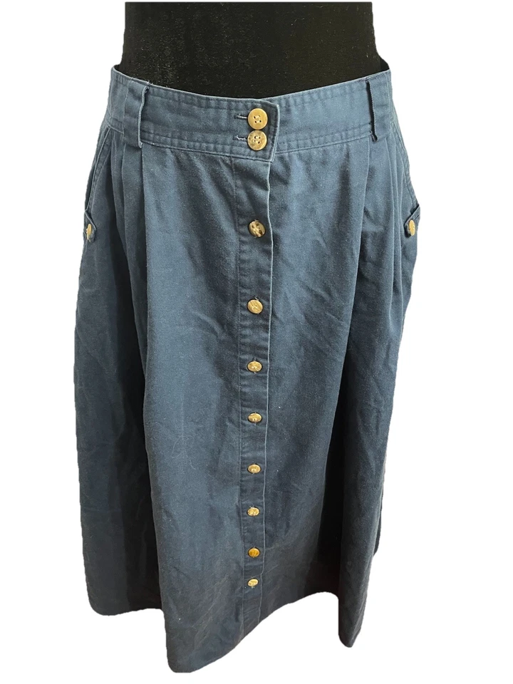 Cabin Creek винтажный 90-х хлопок смесь синий джинсовой ткани midi юбка с пуговицей спереди. M - Изображение 2 из 4