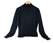 Mens Quarter Zip Sweater Large Navy Blue Cotton Rayon Wool Pullover Perry Ellis