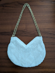 Vintage Hand Made White Beaded Evening Bag Unique Design Double Sided