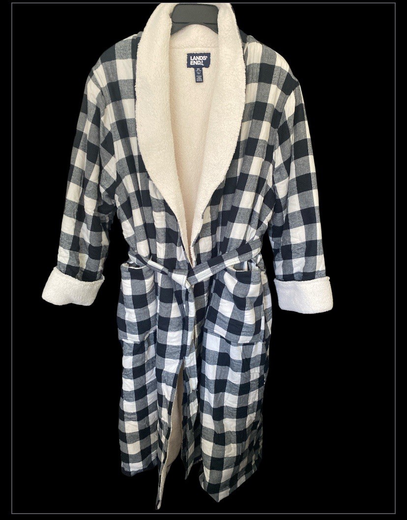 Lands End Women's Bathrobe Farmhouse Buffalo Check Fleece Lined - Main Image