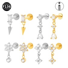 1PC F136 Titanium Earrings Labret Stud Cartilage/Tragus Stud Internal Thread 