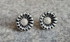 Georg Jensen Silver Daisy Black Enamel Earrings 12 mm