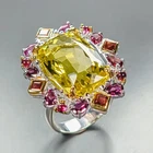 Handmade 30 ct Natural Lemon Quartz Ring 925 Sterling Silver Size 8 /R470701