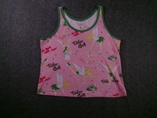 Disney Tinker Bell Tank Top Women XL Pink Green Trim Sleepwear PJ Shirt Causal
