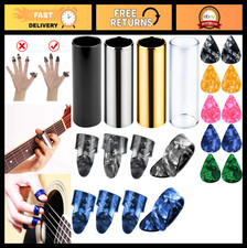 4 Medium Guitar Slides Set - Stainless Steel, Glass 8 Plastic Picks - Acoustic