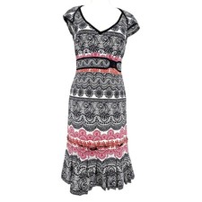 Karen Millen England Black White Red Lace Border Midi Dress Size US 8